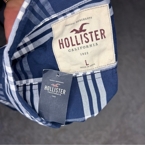 Hollister button down shirt white and blue plaid pattern size large brand new - Picture 4 of 5